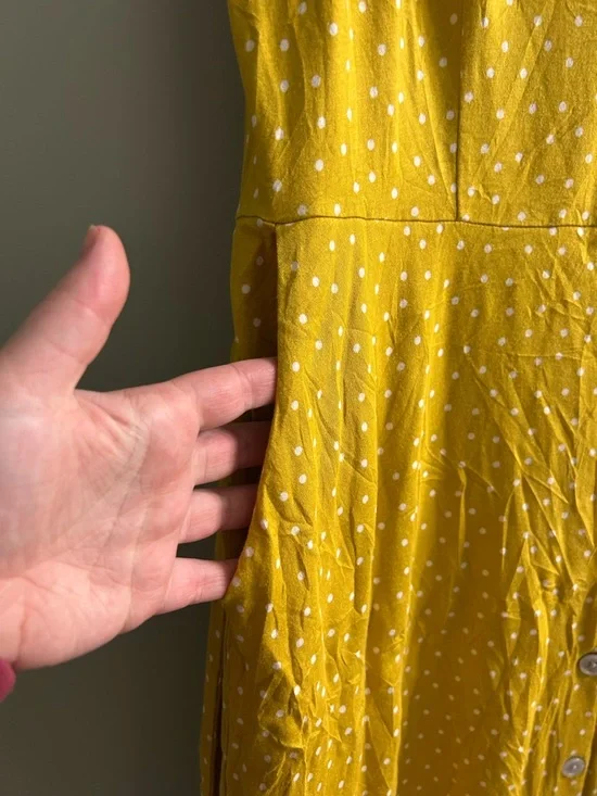 Boden yellow and white polka dot button-down midi dress - Picture 7 of 8
